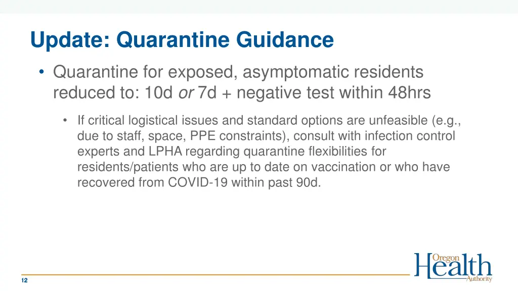 update quarantine guidance