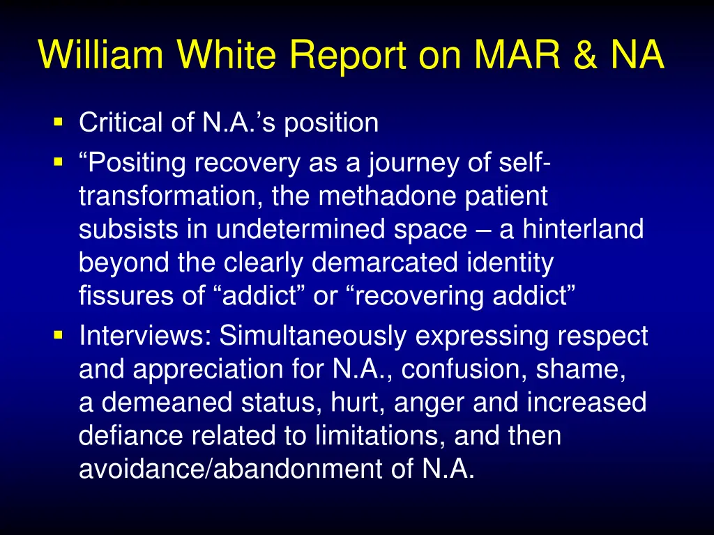 william white report on mar na