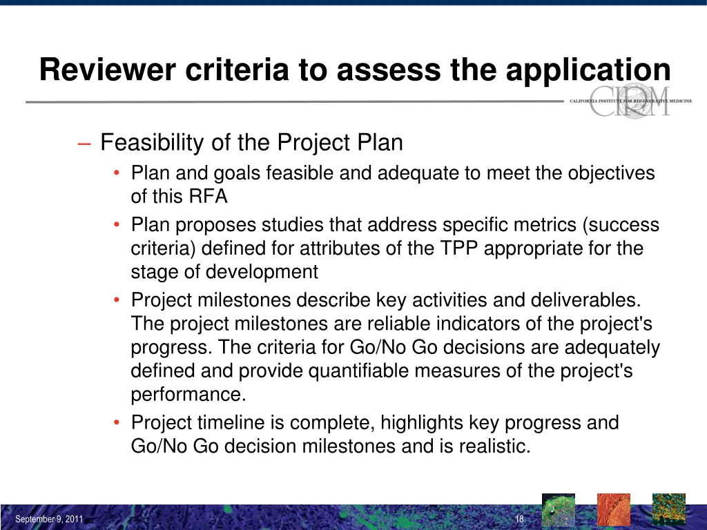 reviewer criteria to assess the application 1