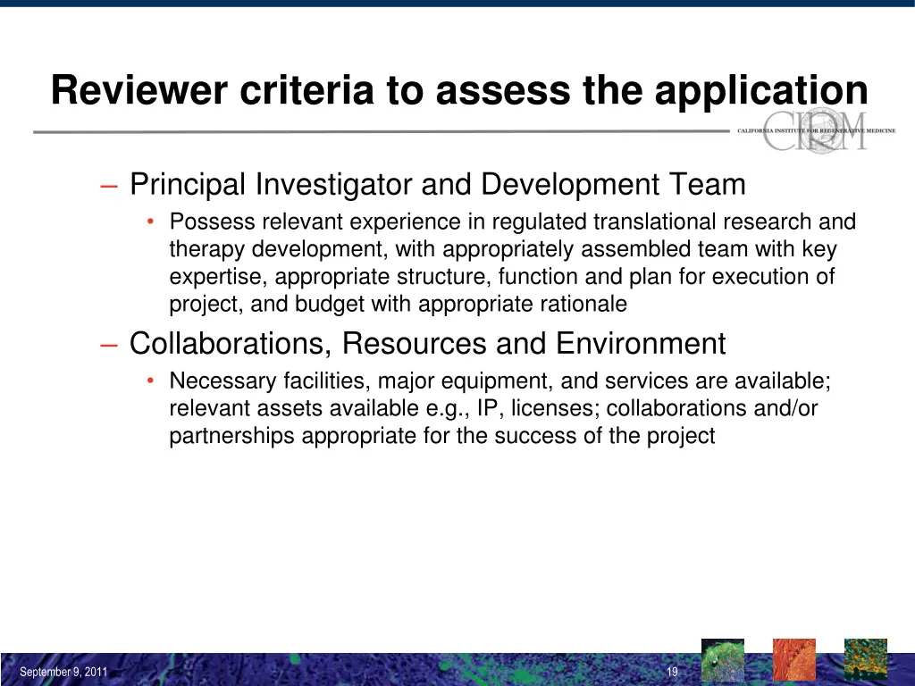 reviewer criteria to assess the application 2