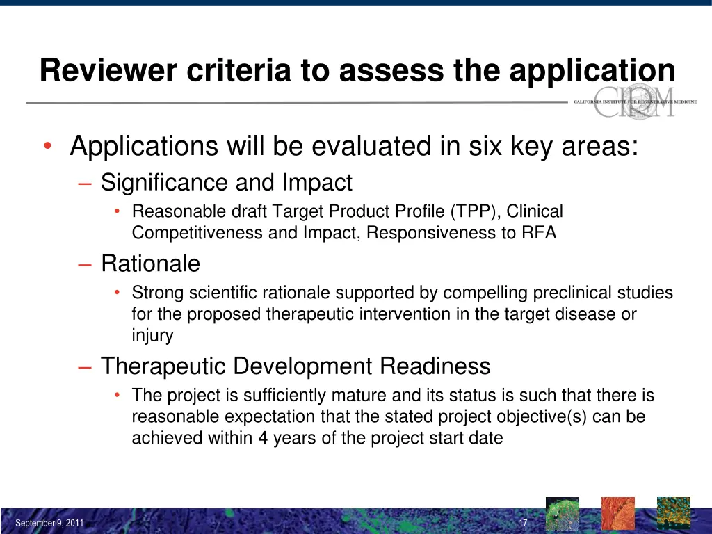 reviewer criteria to assess the application