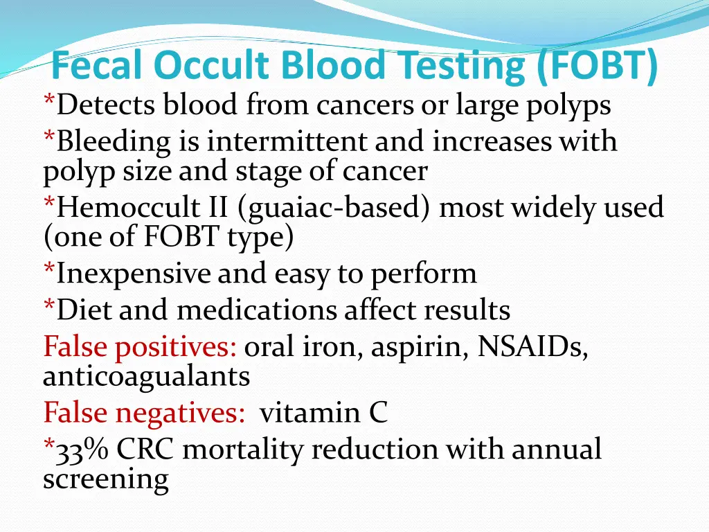 fecal occult blood testing fobt detects blood