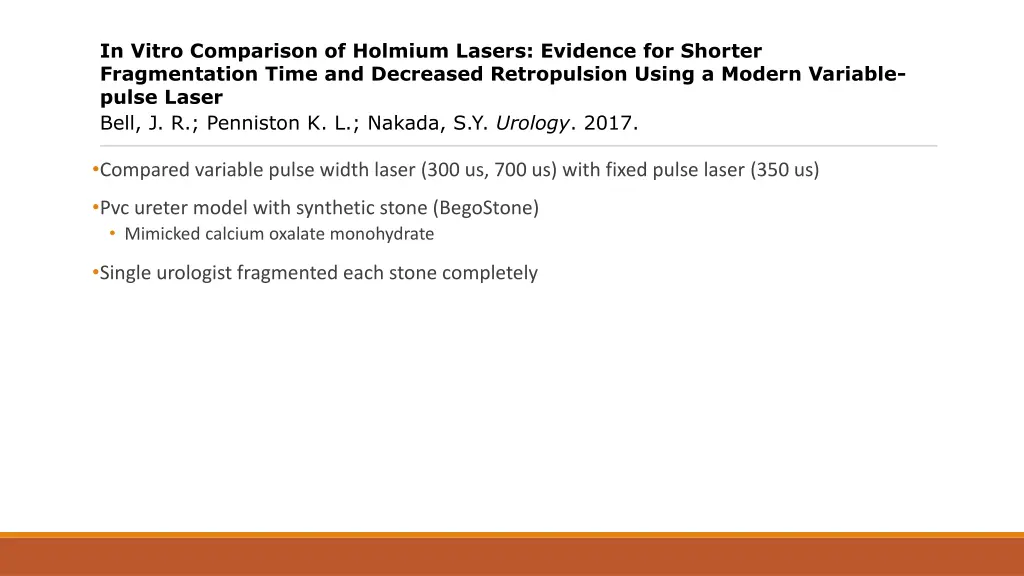 in vitro comparison of holmium lasers evidence