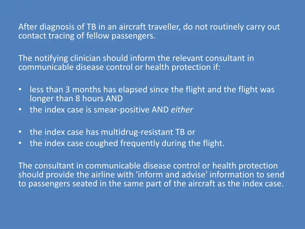 after diagnosis of tb in an aircraft traveller