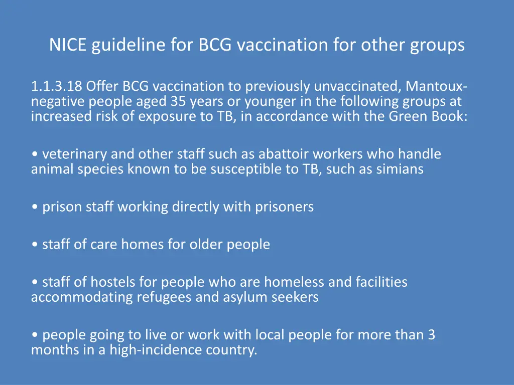 nice guideline for bcg vaccination for other