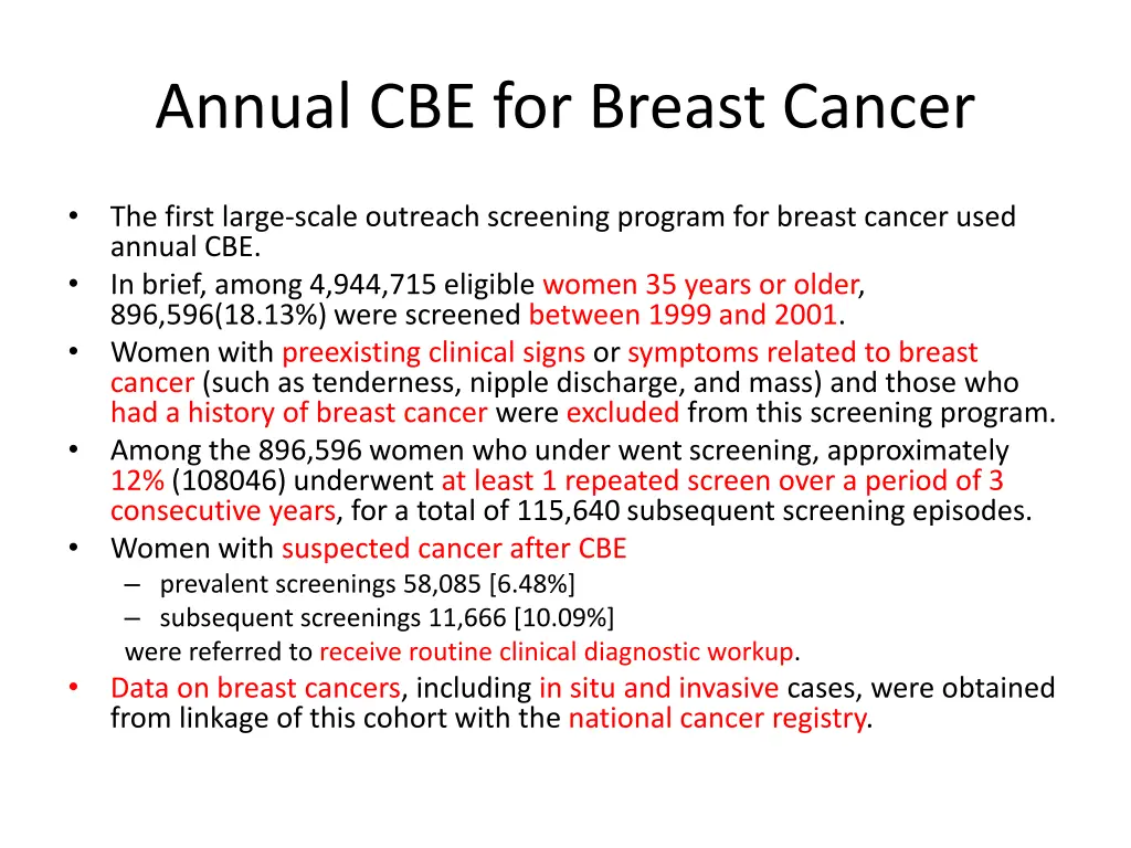 annual cbe for breast cancer