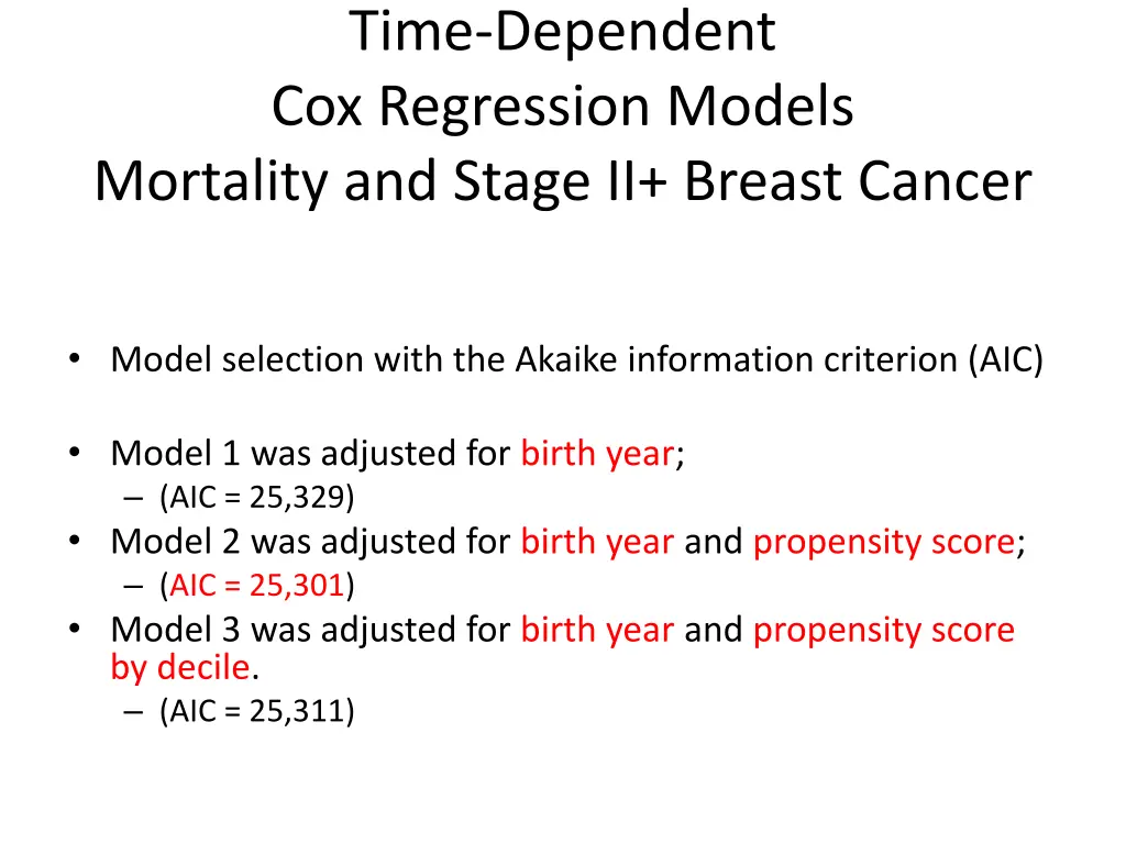 time dependent cox regression models mortality
