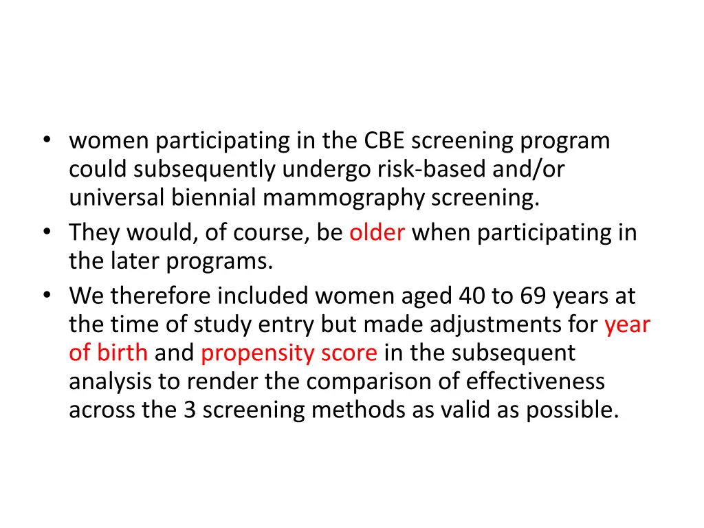 women participating in the cbe screening program