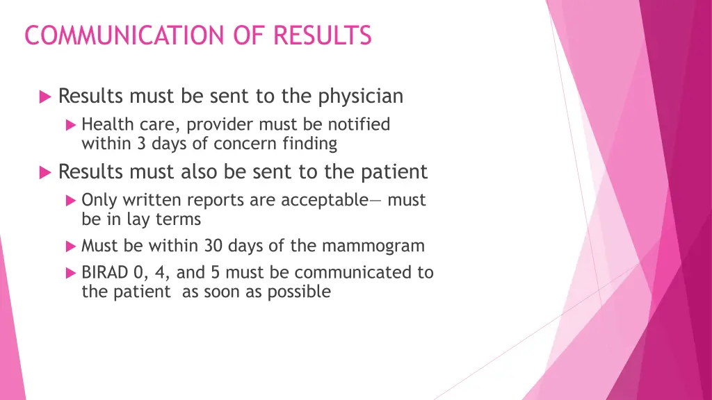 communication of results