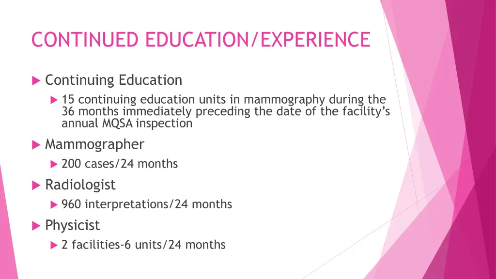 continued education experience