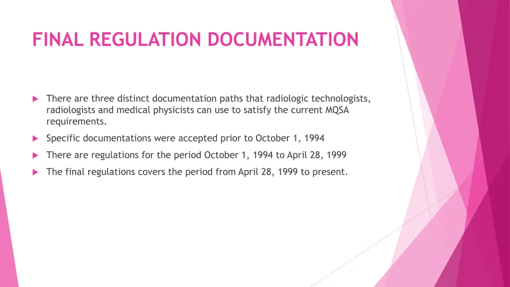 final regulation documentation