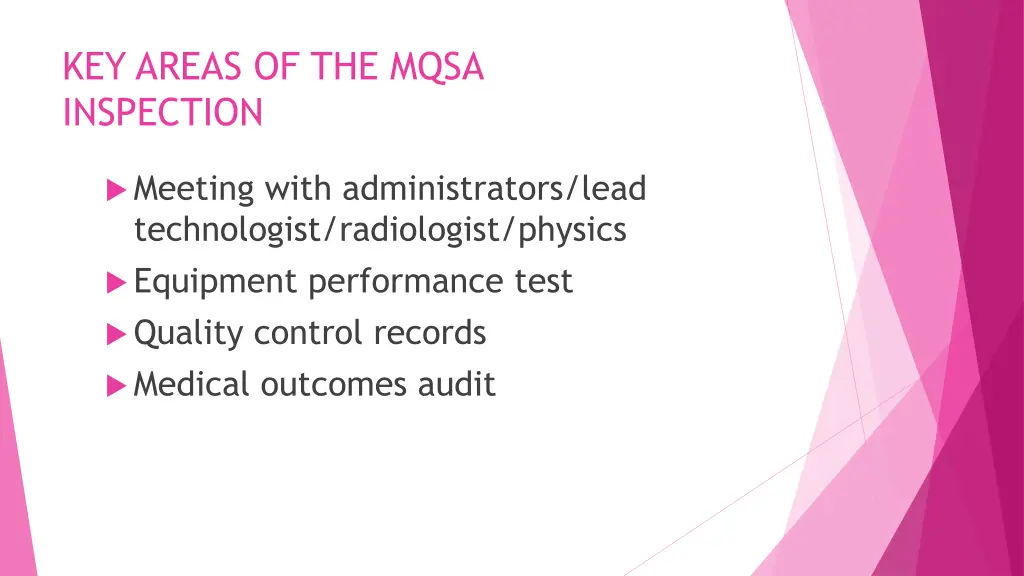 key areas of the mqsa inspection