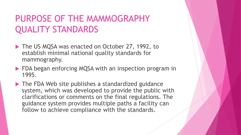 purpose of the mammography quality standards