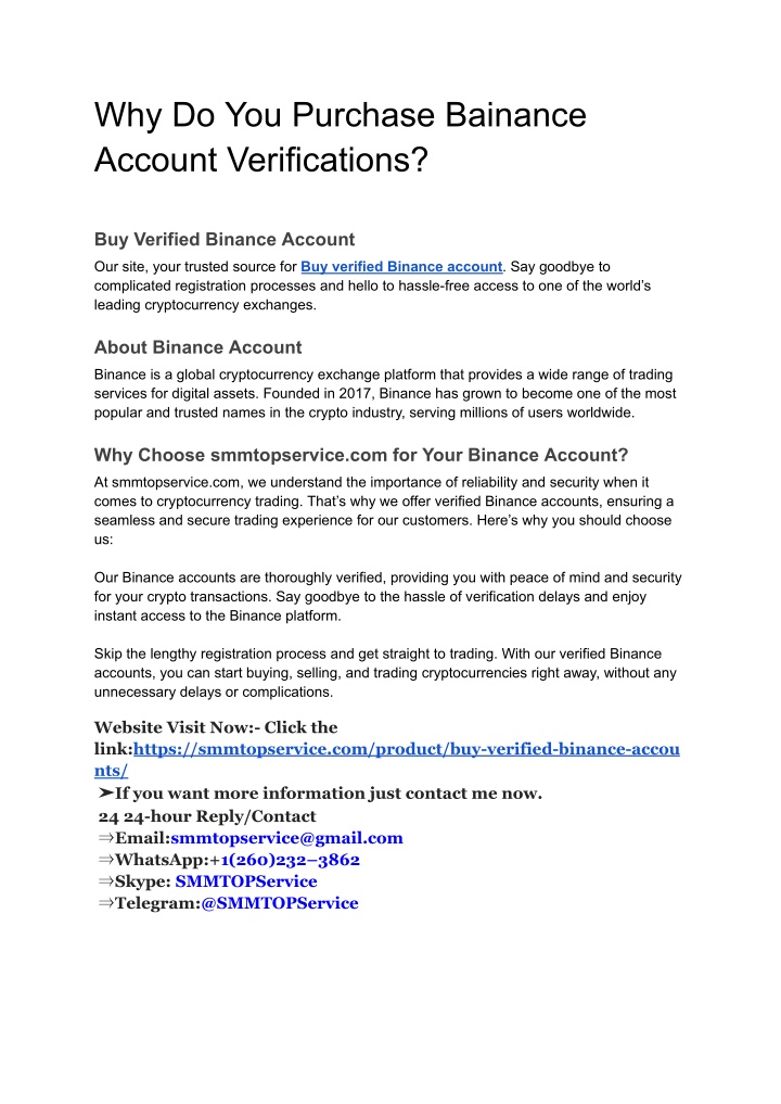 why do you purchase bainance account verifications