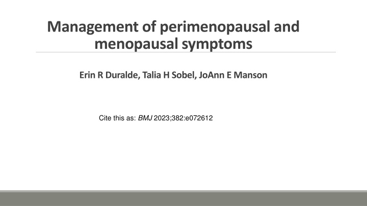management of perimenopausal and menopausal