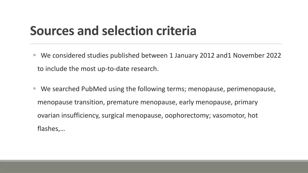 sources and selection criteria