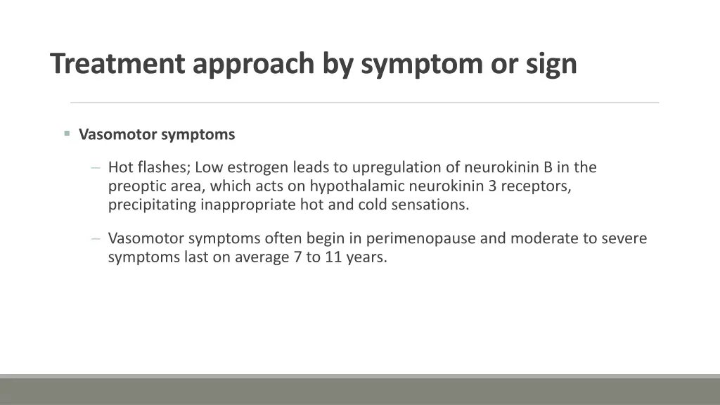treatment approach by symptom or sign