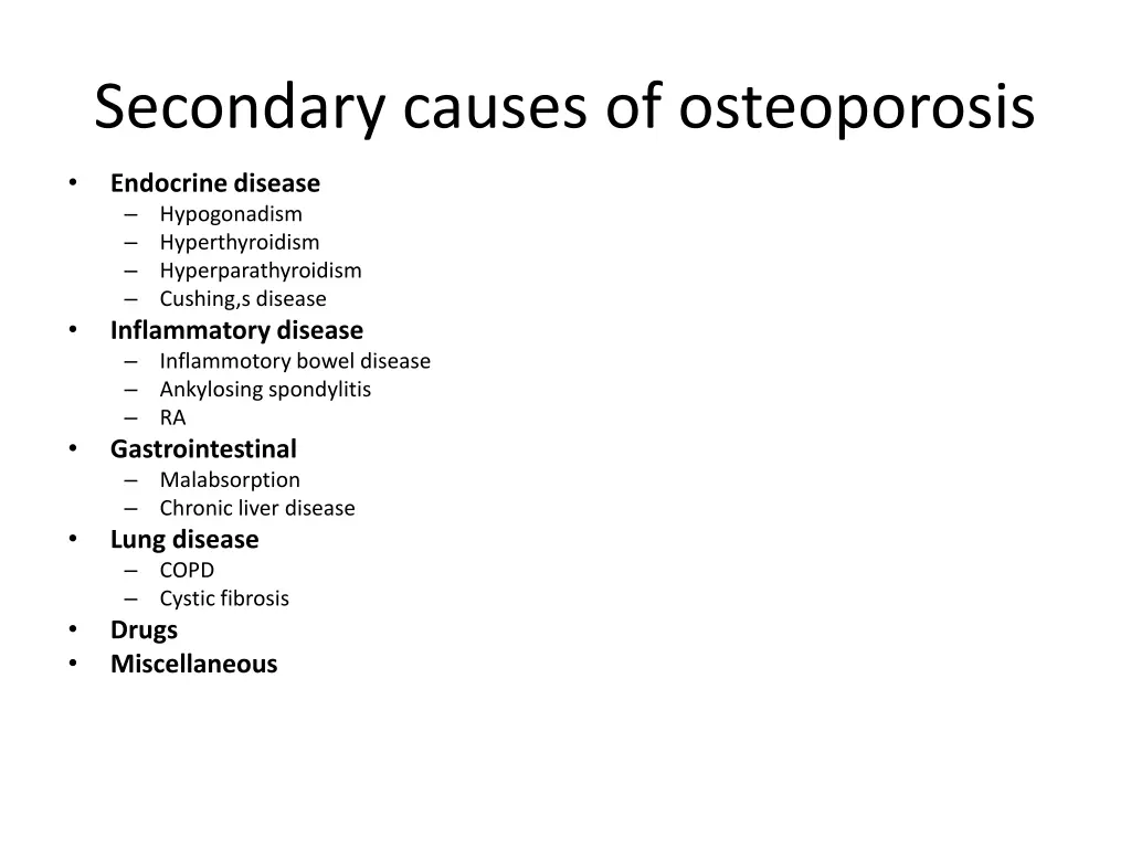 secondary causes of osteoporosis