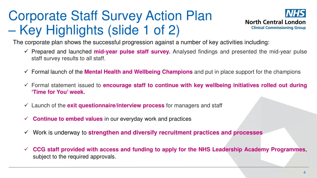 corporate staff survey action plan key highlights