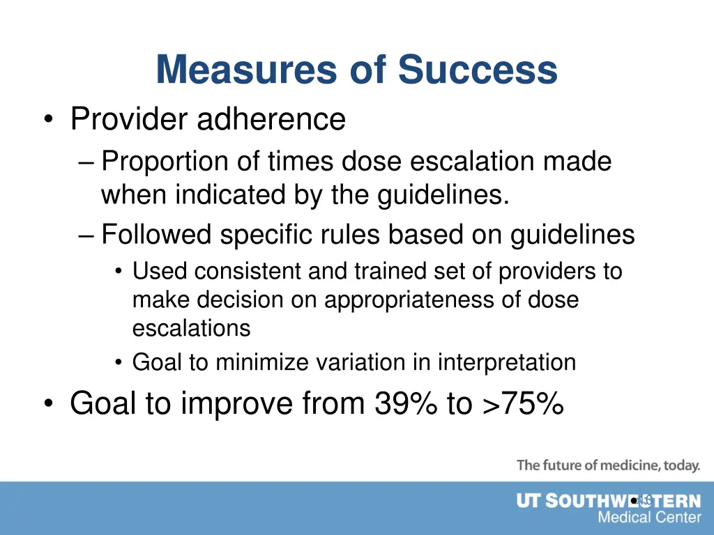 measures of success provider adherence proportion