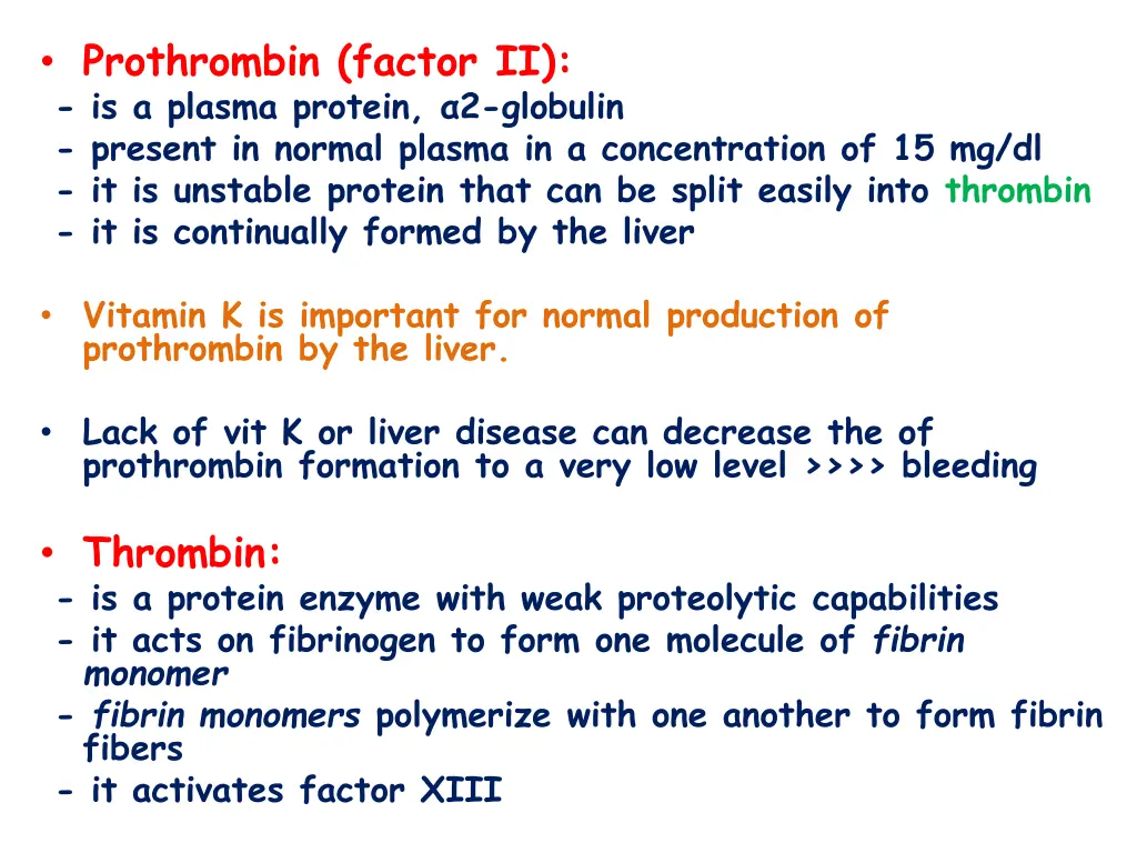prothrombin factor ii is a plasma protein