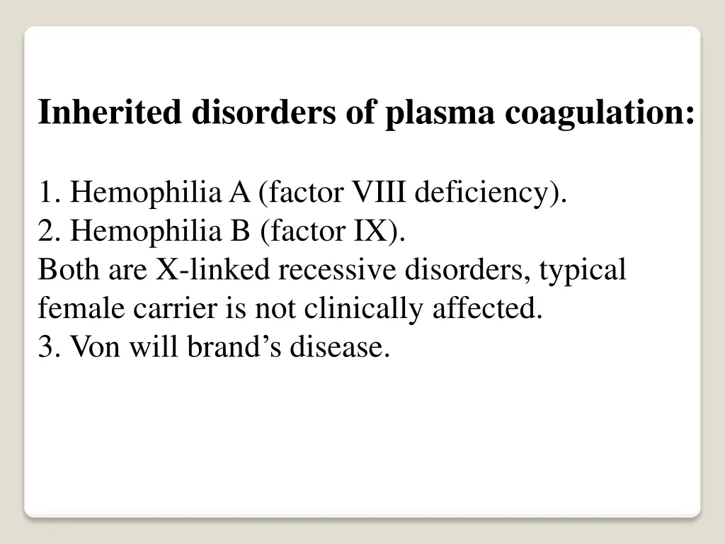 inherited disorders of plasma coagulation