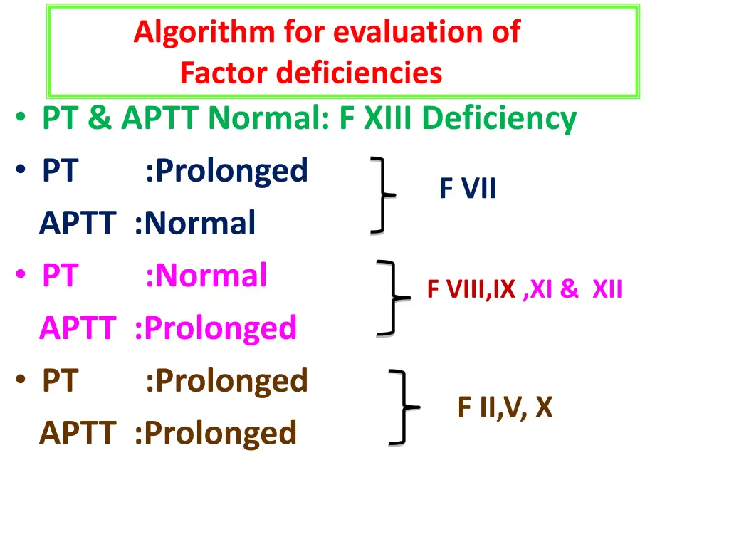 algorithm for evaluation of factor deficiencies