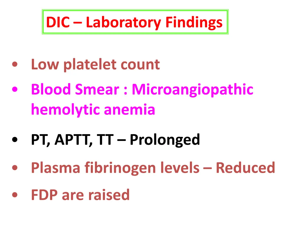 dic laboratory findings