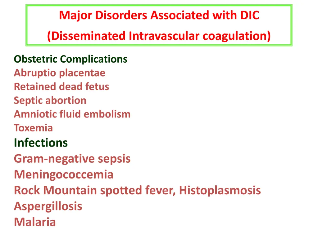 major disorders associated with dic