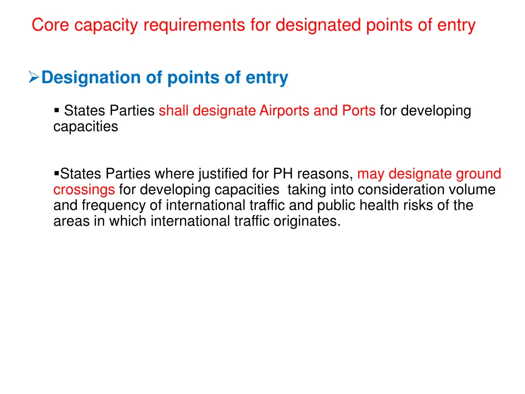 core capacity requirements for designated points