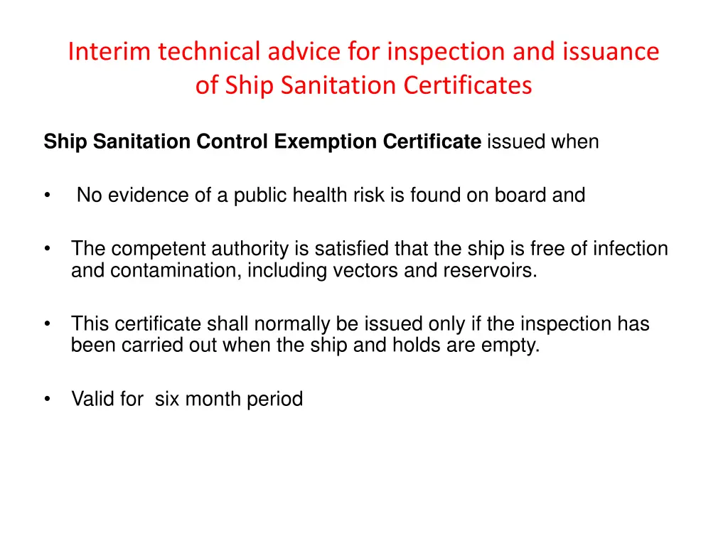 interim technical advice for inspection
