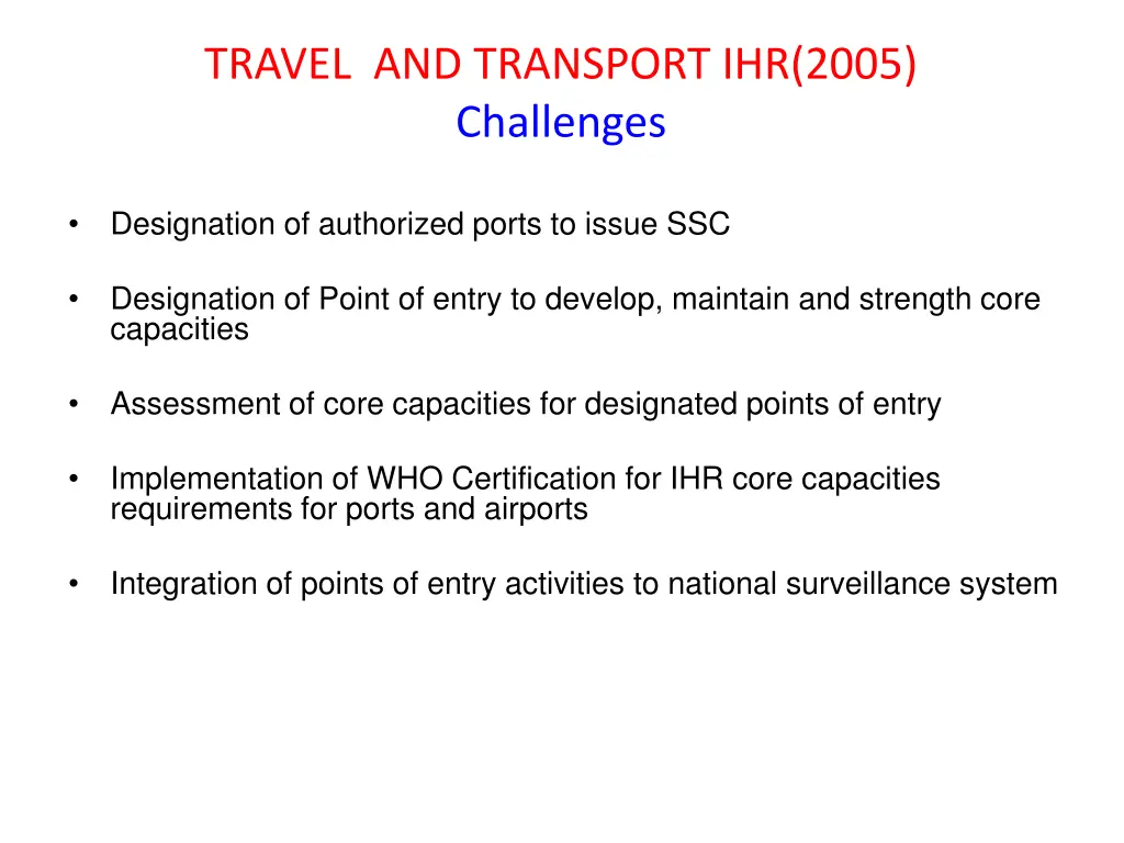 travel and transport ihr 2005 challenges