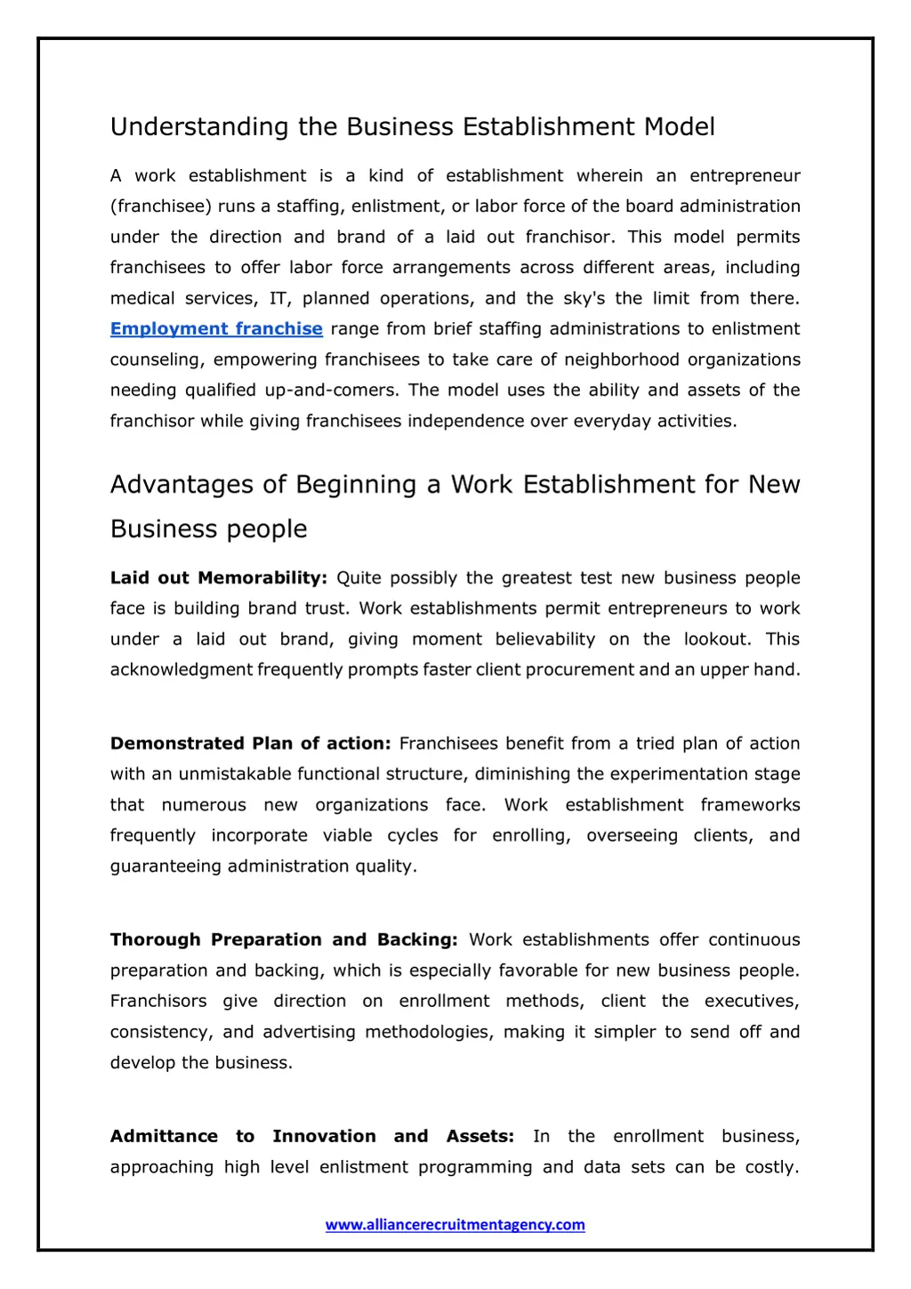 understanding the business establishment model