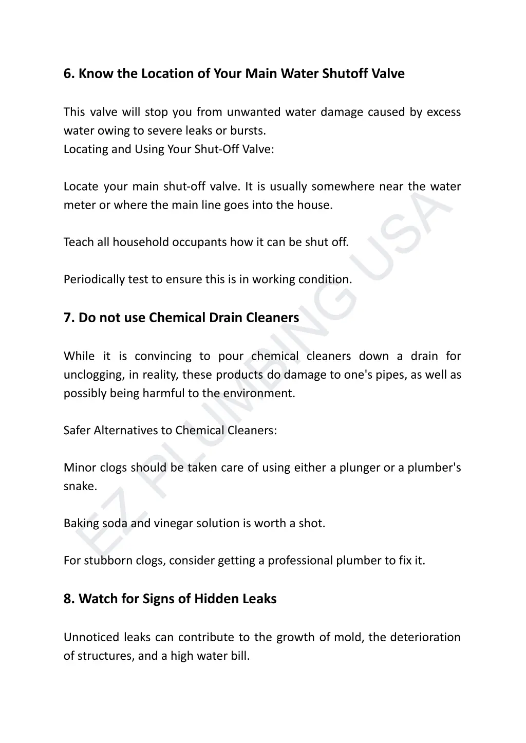 6 know the location of your main water shutoff