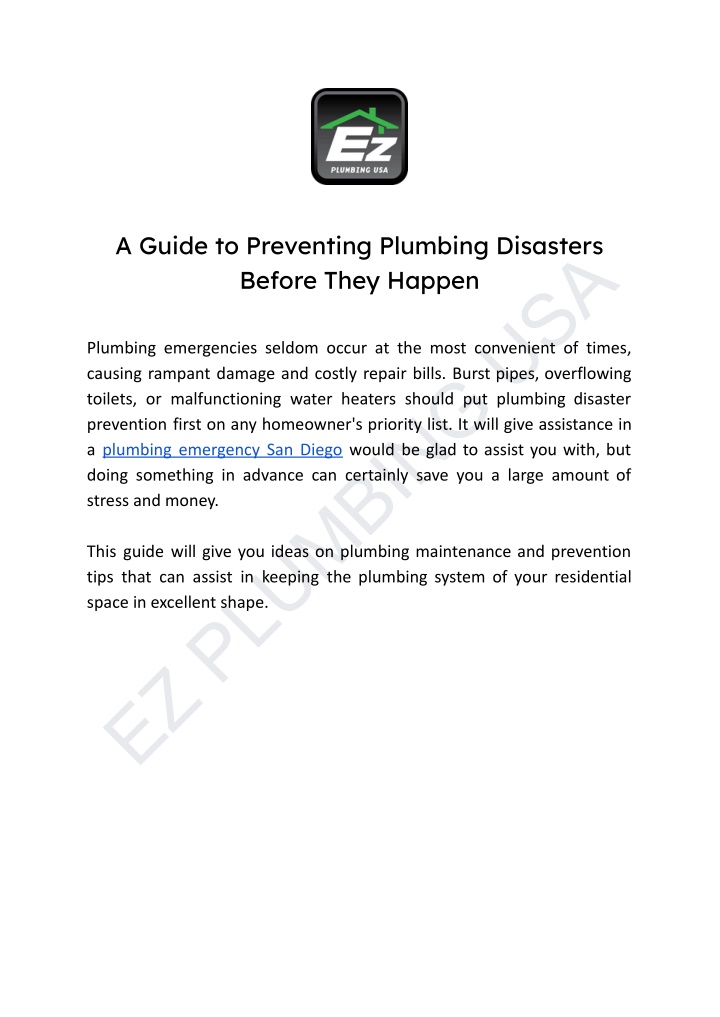 a guide to preventing plumbing disasters before