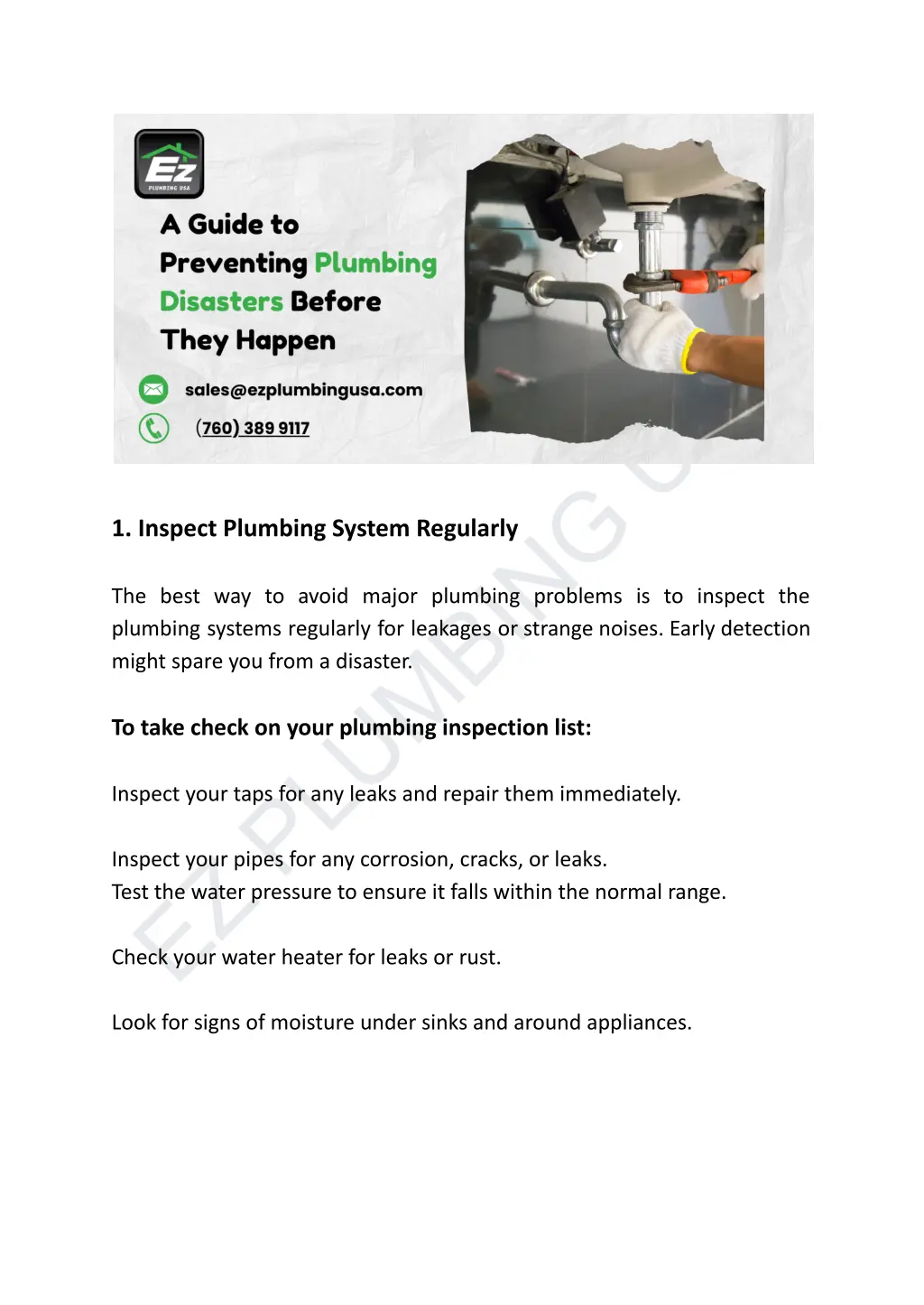 ez plumbing usa look for signs of moisture under