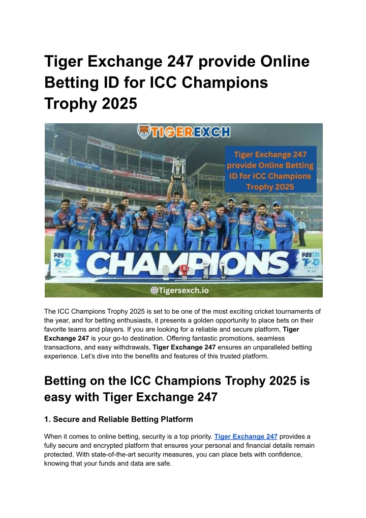 tiger exchange 247 provide online betting
