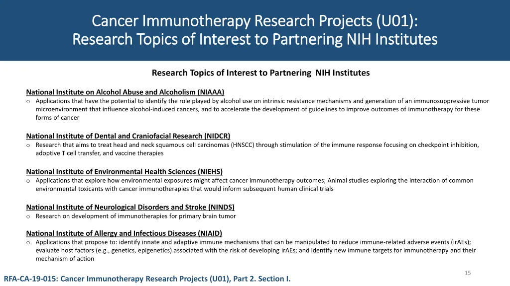 cancer immunotherapy research projects u01 cancer