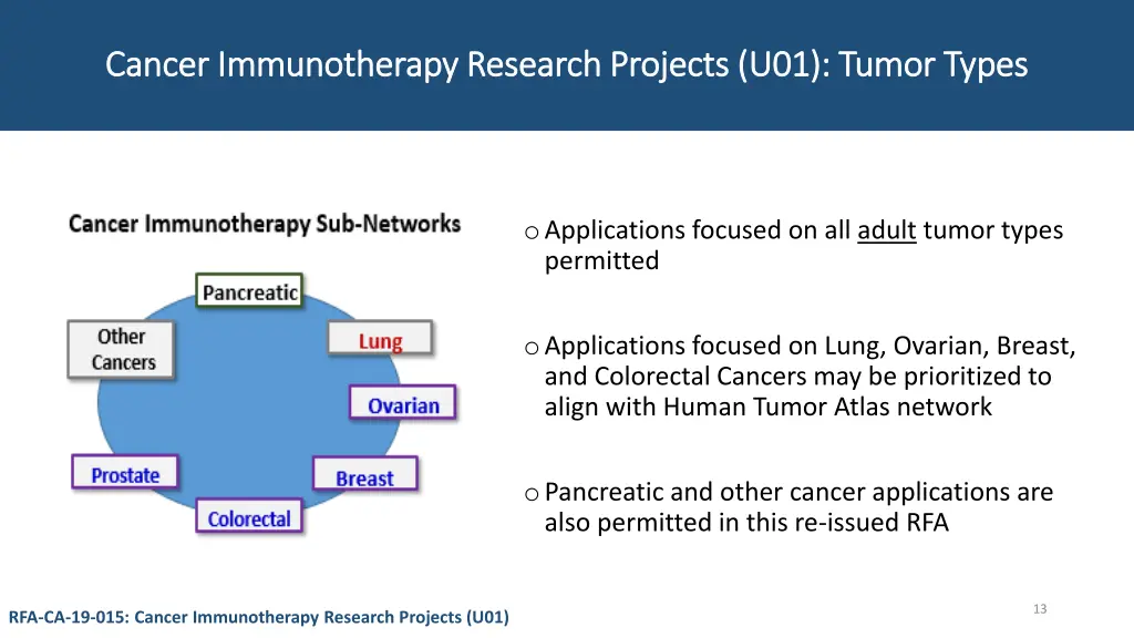 cancer immunotherapy research projects u01 tumor