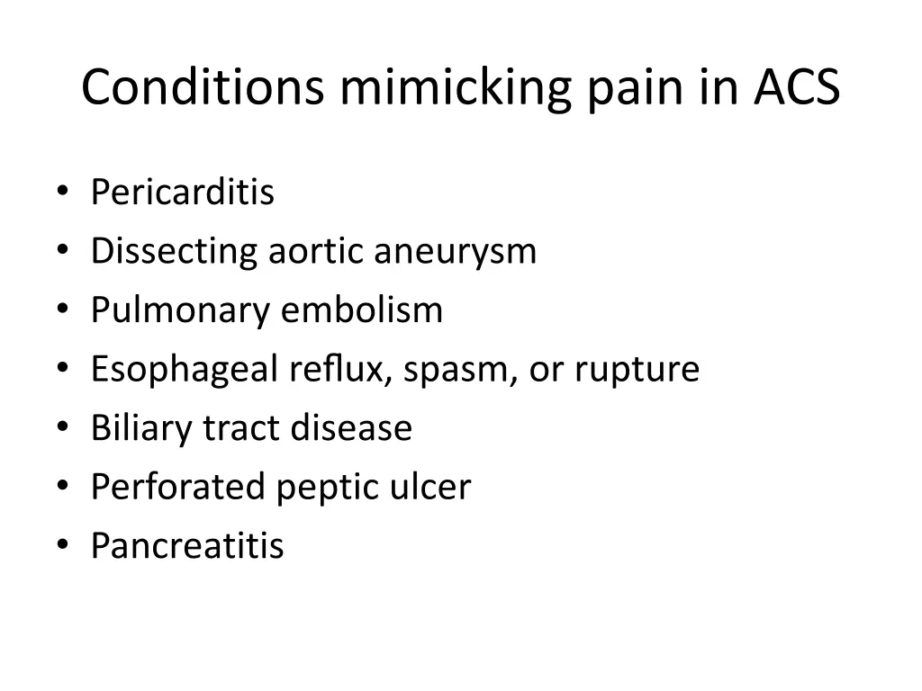 conditions mimicking pain in acs