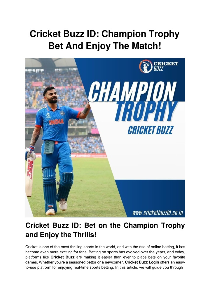 cricket buzz id champion trophy bet and enjoy