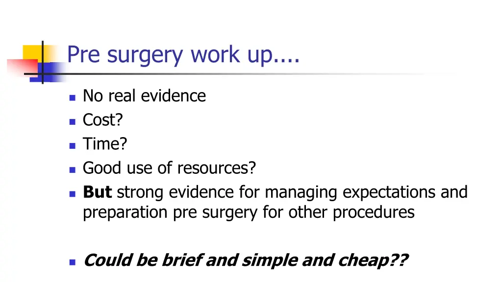 pre surgery work up