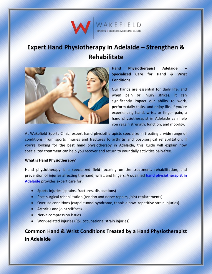 expert hand physiotherapy in adelaide strengthen