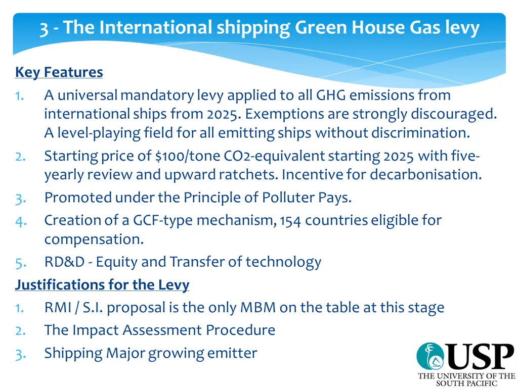 3 the international shipping green house gas levy