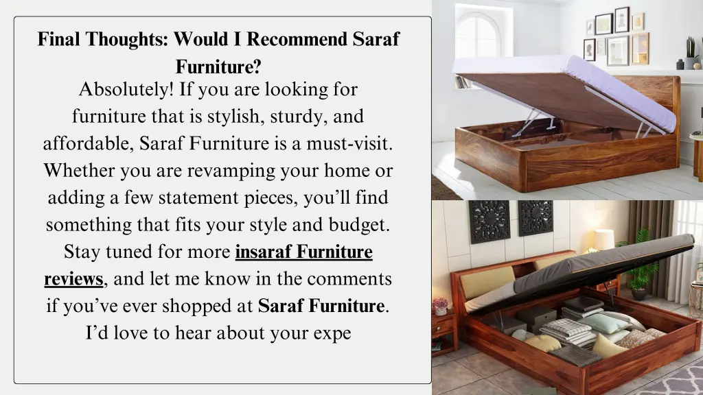 final thoughts would i recommend saraf furniture