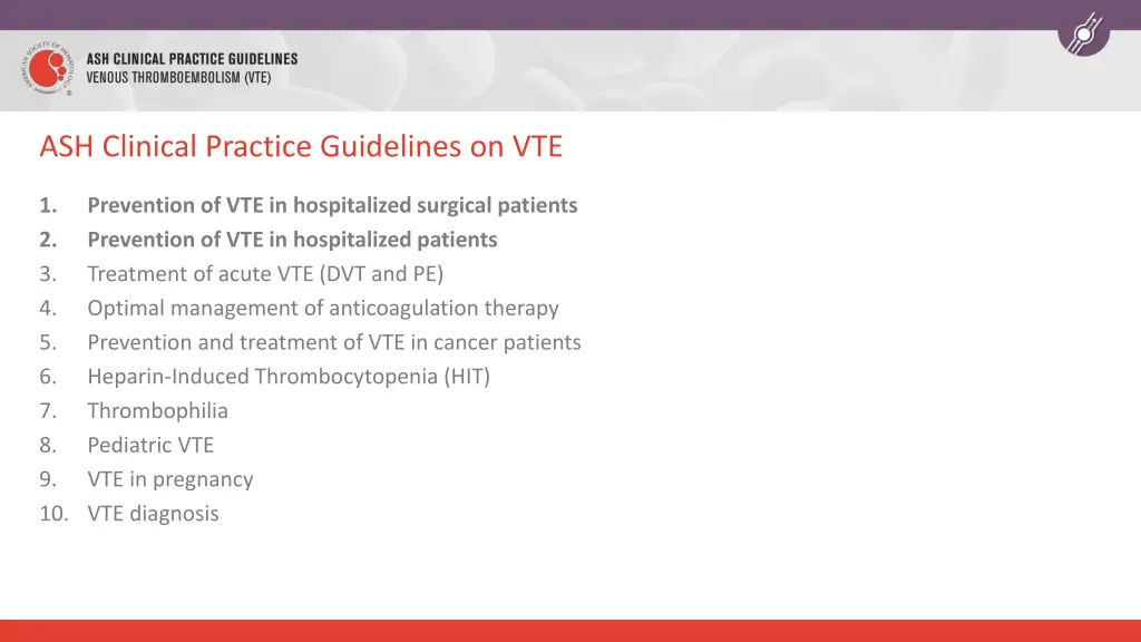 ash clinical practice guidelines on vte