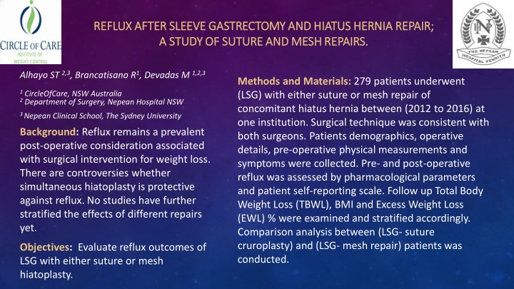 reflux after sleeve gastrectomy and hiatus hernia