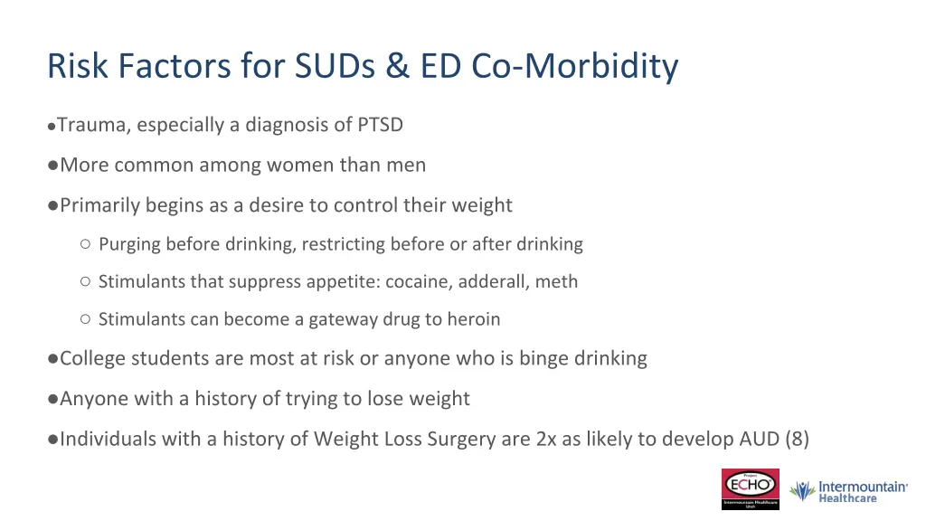 risk factors for suds ed co morbidity