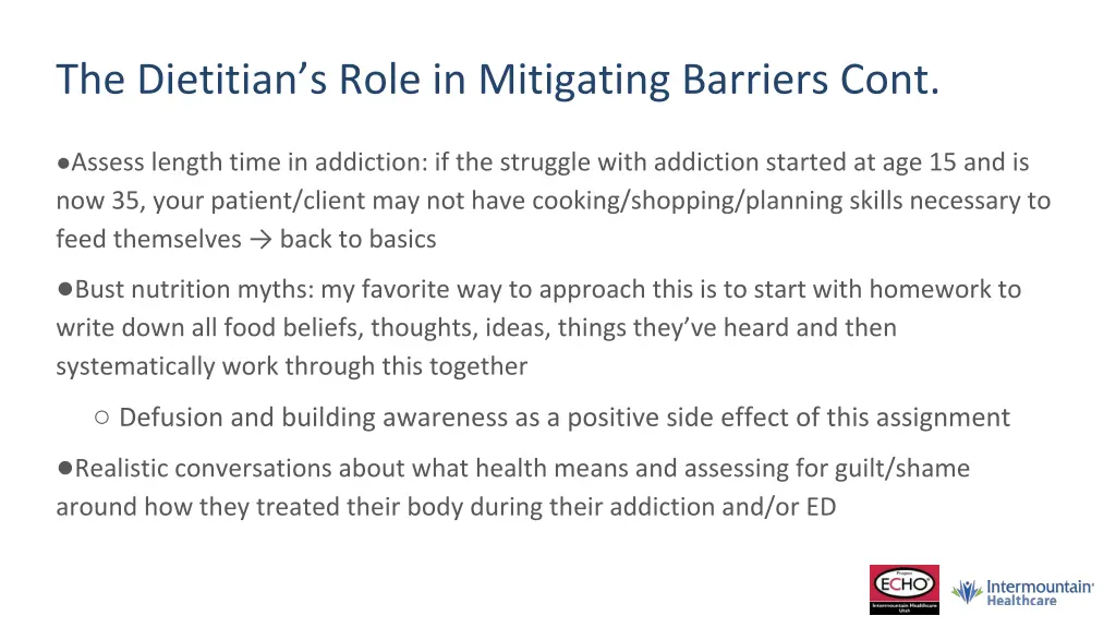 the dietitian s role in mitigating barriers cont