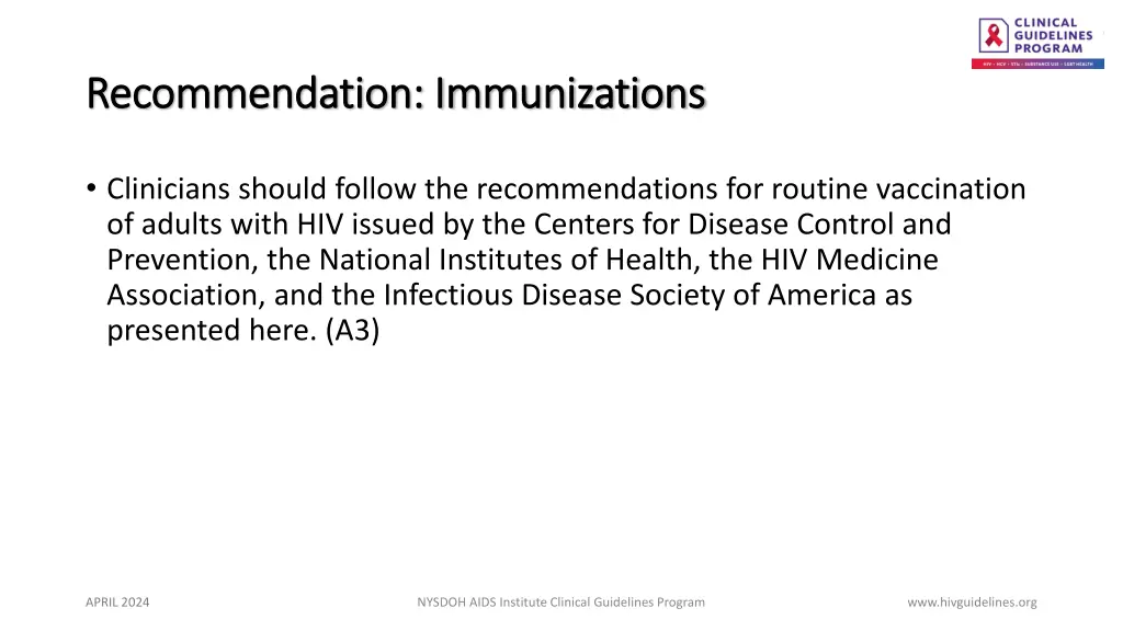 recommendation immunizations recommendation